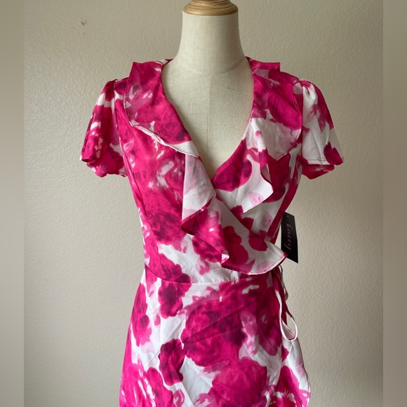 LUXXEL Floral Mini Wrap Dress SMALL - Picture 3 of 7